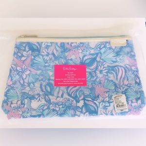 Lilly Pulitzer Large Pouch Clutch Amalfi Blue Clear Printed NWT In Package